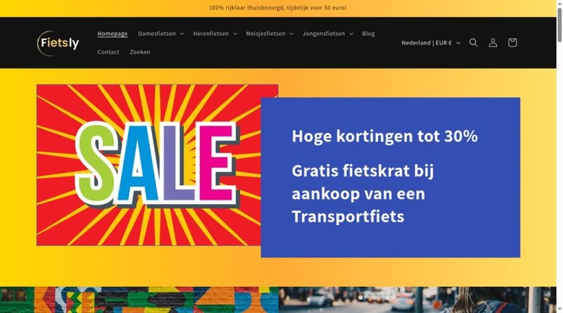 Screenshot van de homepage van Fietsly
