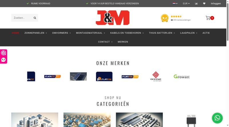 Screenshot van de homepage van Jenm-zonnepanelen