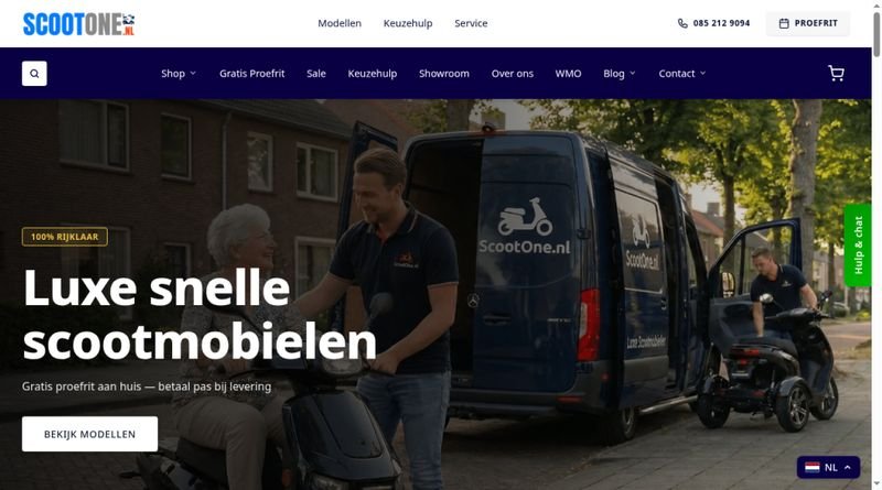 Screenshot van de homepage van ScootOne.nl